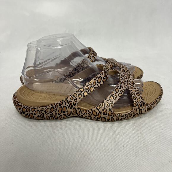 CROCS Meleen LEOPARD Slip On Women’s Size 9 W Comfort Slides Flats Sandals - Picture 4 of 10